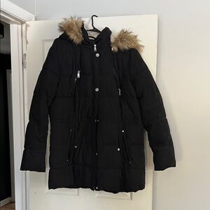 Like new Women's Ana Black Puffer Coat with Faux Fur Hood